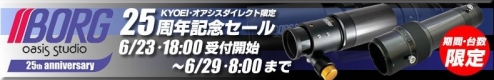 BORG25周年記念感謝セール：6/23(金)18時～6/29(木)08時まで　2017/06/23