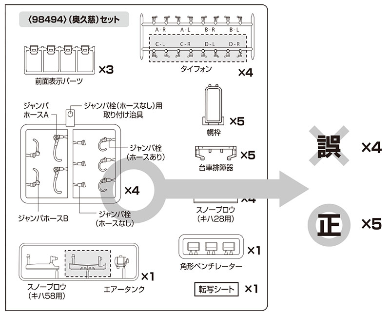 98494＞国鉄 キハ58系急行ディーゼルカー(奥久慈)セット 説明書