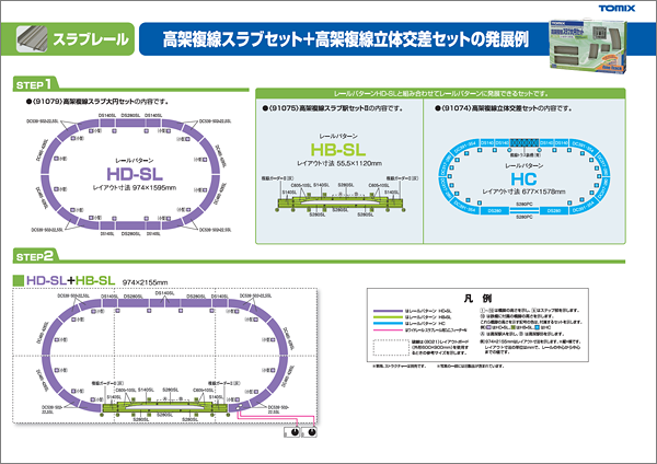 スラブレール：高架複線スラブセット＋高架複線立体交差セットの発展例